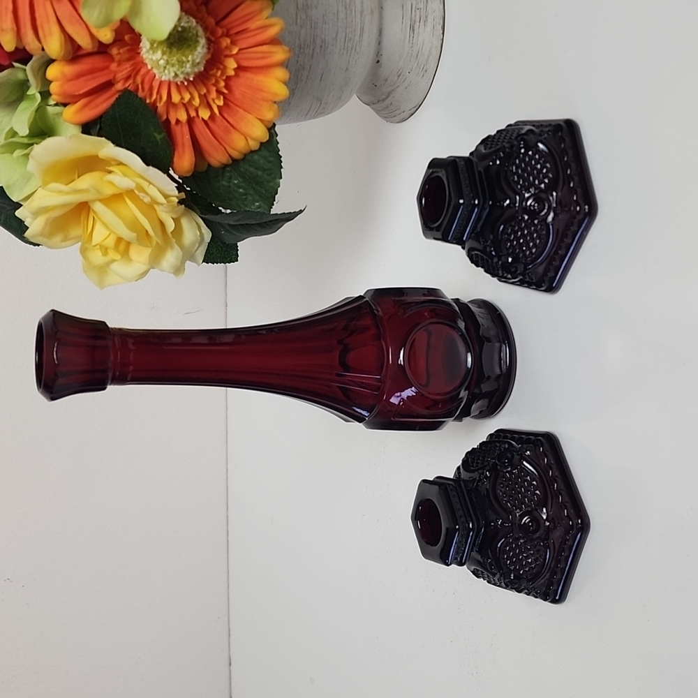 Vintage Ruby Red Vase and Candle Holder.